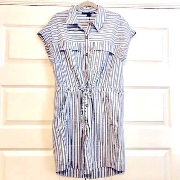 NWT VERONICA BEARD Cris Blue & White Striped Mini Shirt Dress L MSRP $378 - Picture 4 of 8